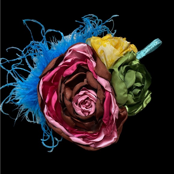 One of a kind oversized satin flower headband bow pink green yellow - Picture 6 of 8